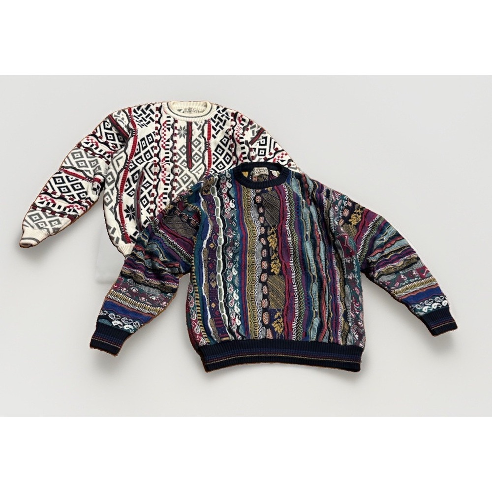 Vintage Cotton Traders Biggie Cosby Coogi Style 3D Knit Sweater M Lot Rap